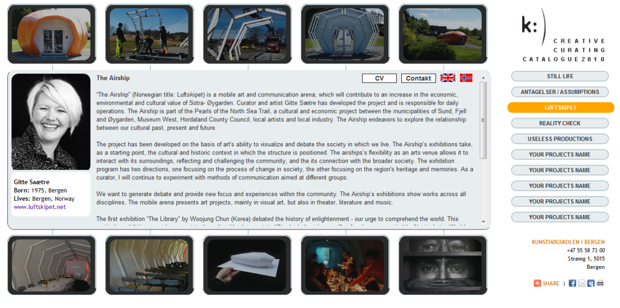 Site developed for Bergen Academy of Art and Design, as a catalogue for their curator course
